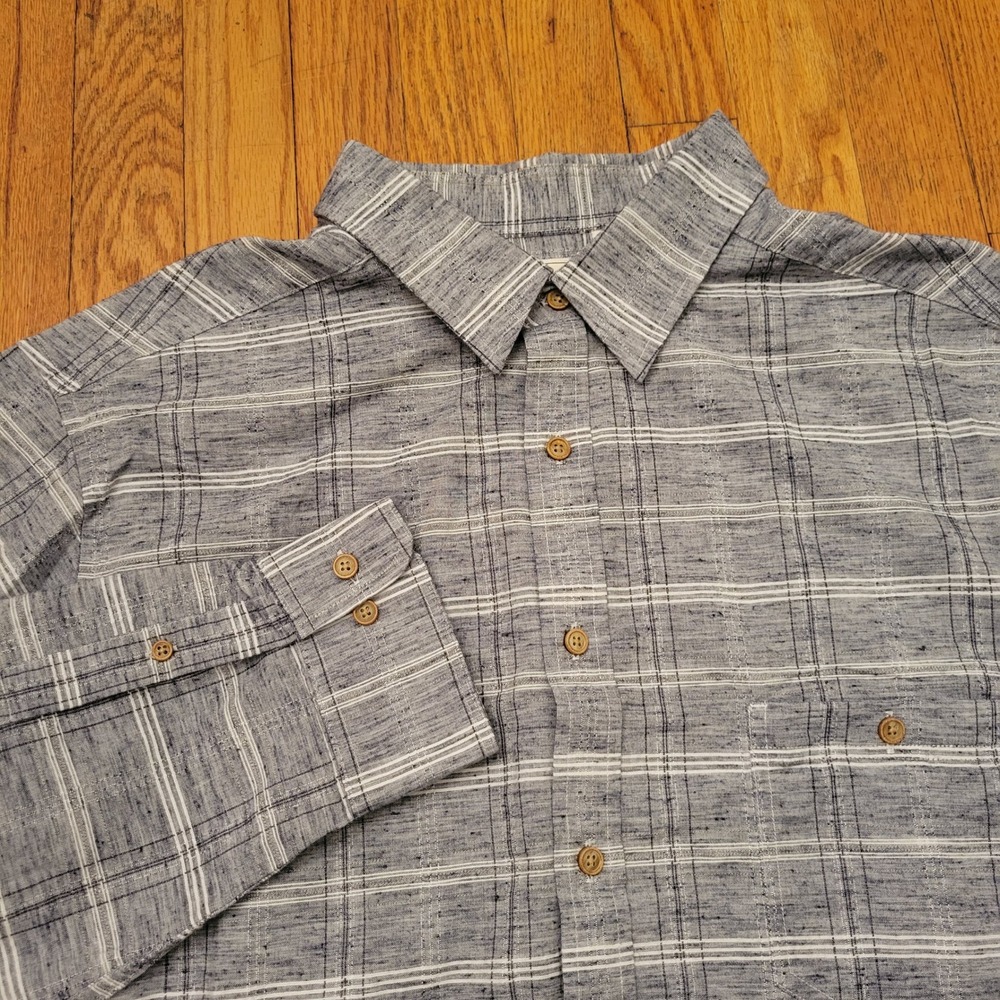 ROWM Long Sleeve Button Up Gray Plaid‎ Shirt 2XLT Preppy Business Church